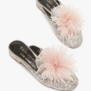 Kate Spade Marabou Mules Silver Pink Feather NWT 7